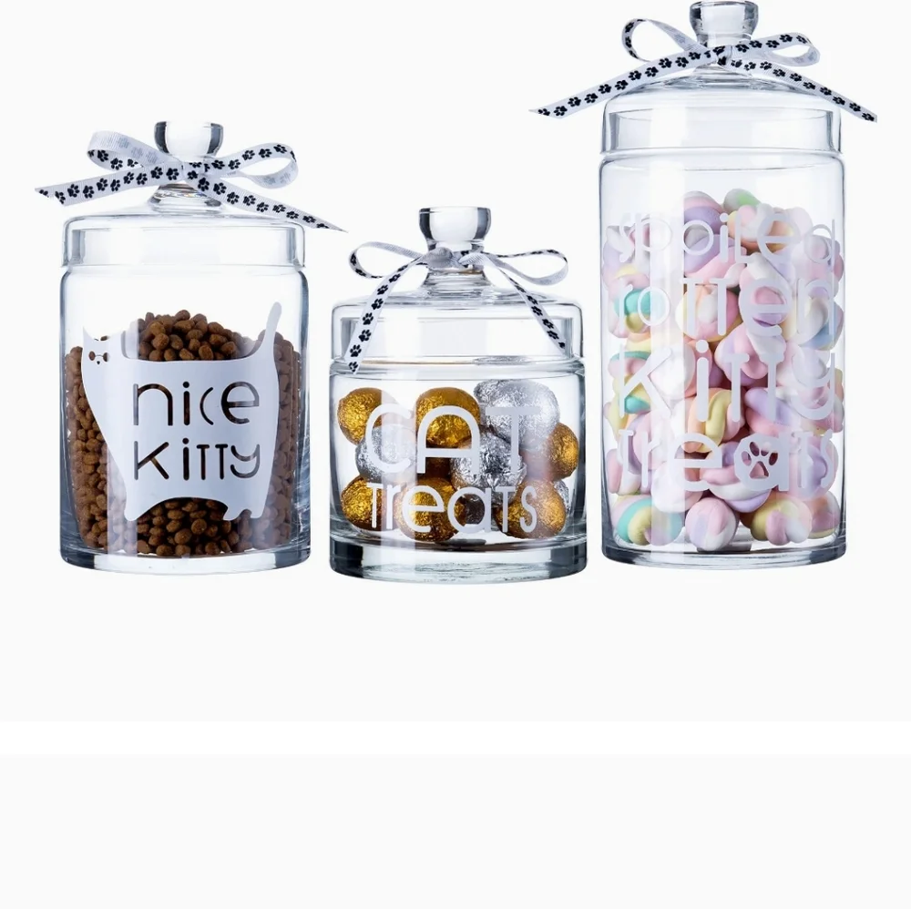 Glass kitty treat jars